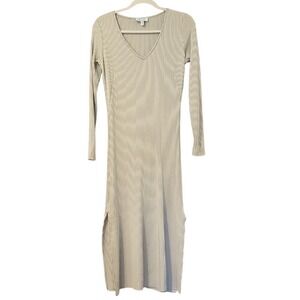 AYR Dress Ribbed V-Neck Long Sleeve Maxi Cream size Small